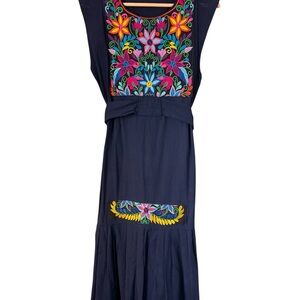Embroidered Navy Dress